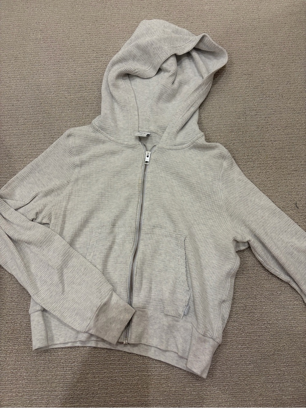 TNA Aritzia light grey waffle zip up